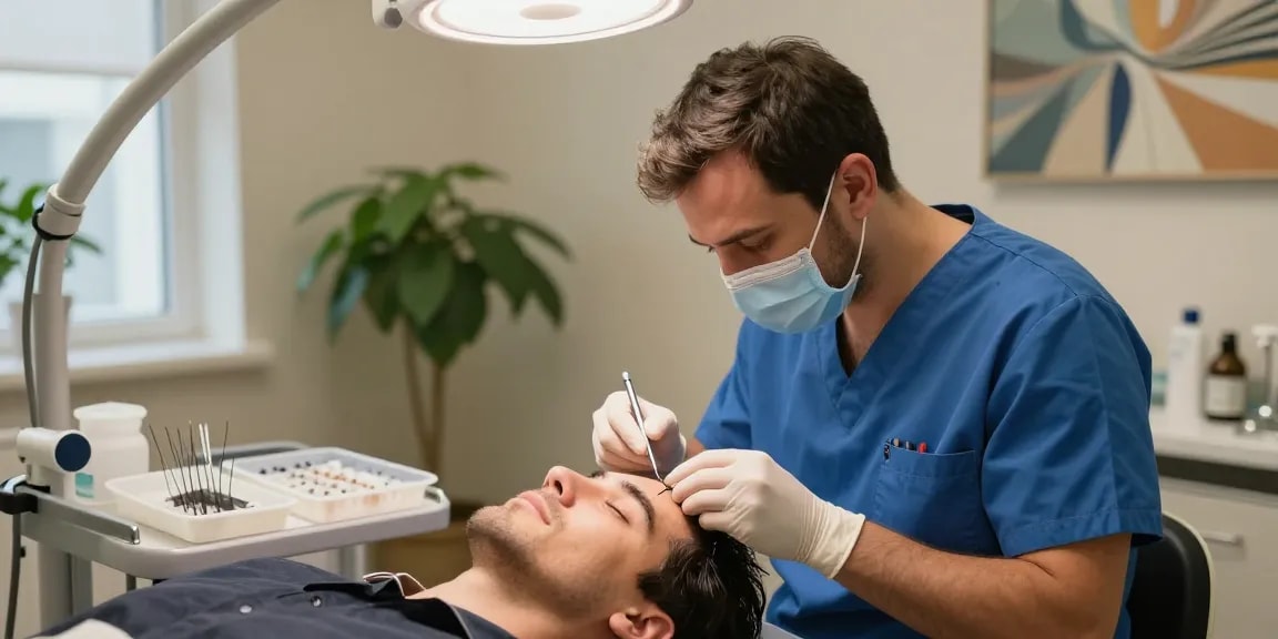 Hair transplant turkey cost visible during a precise surgical procedure in a professional clinic.