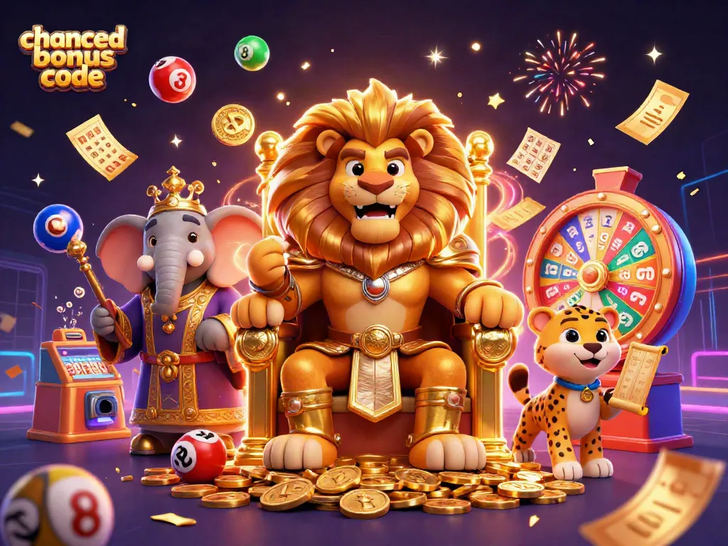 Win big with Chanced bonus code offers and festive gaming elements in this vibrant scene.