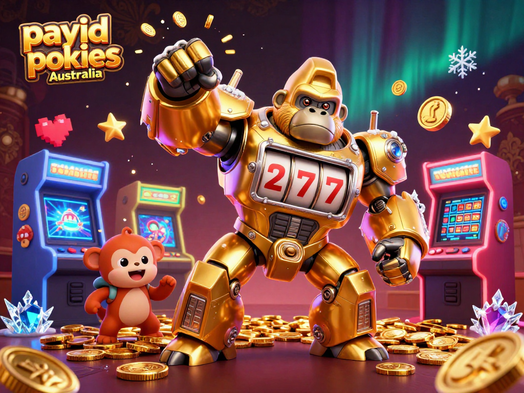 Experience payid pokies Australia with thrilling characters and vibrant casino themes in this 3D illustration.