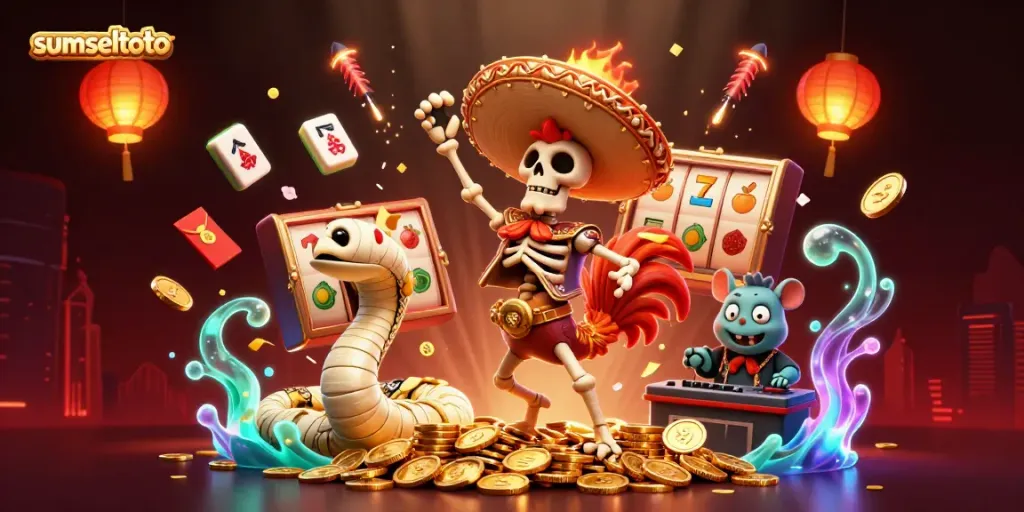 Win big with sumseltoto slot adventures featuring colorful characters and gold coins.