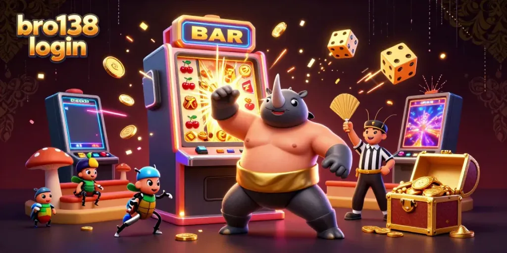 Engage with bro138 login for thrilling casino adventures featuring coins, slot machines, and fun characters.