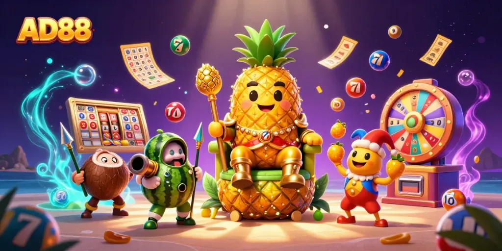 Engage with AD88's vibrant online casino experience featuring dynamic characters and gambling elements.