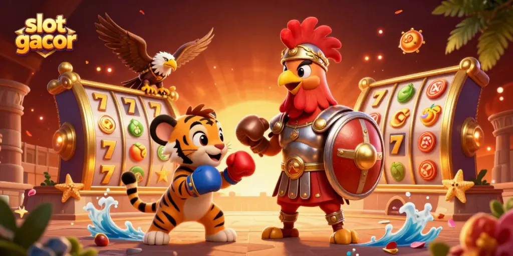 Experience the excitement of slot gacor with a vibrant 3D illustration featuring animated casino elements.