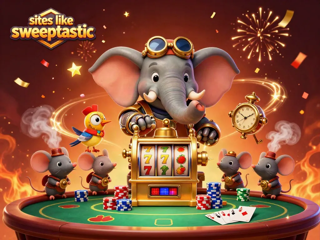 Play slot machines like sites like sweeptastic with a dynamic steampunk theme.