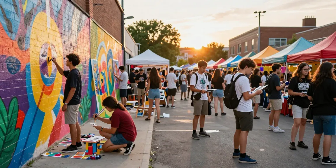 Freecoloringsheets.net vibrant outdoor art festival with diverse artists showcasing creativity.