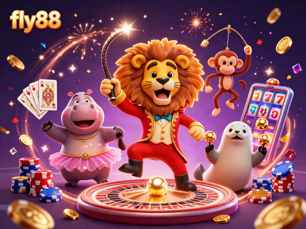 Experience the excitement of fly88 with vibrant 3D casino characters amidst dynamic games and jackpots.