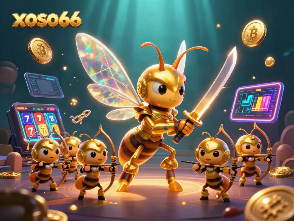 Engage with xoso66's thrilling casino experience through golden hornet characters and vibrant slot elements.