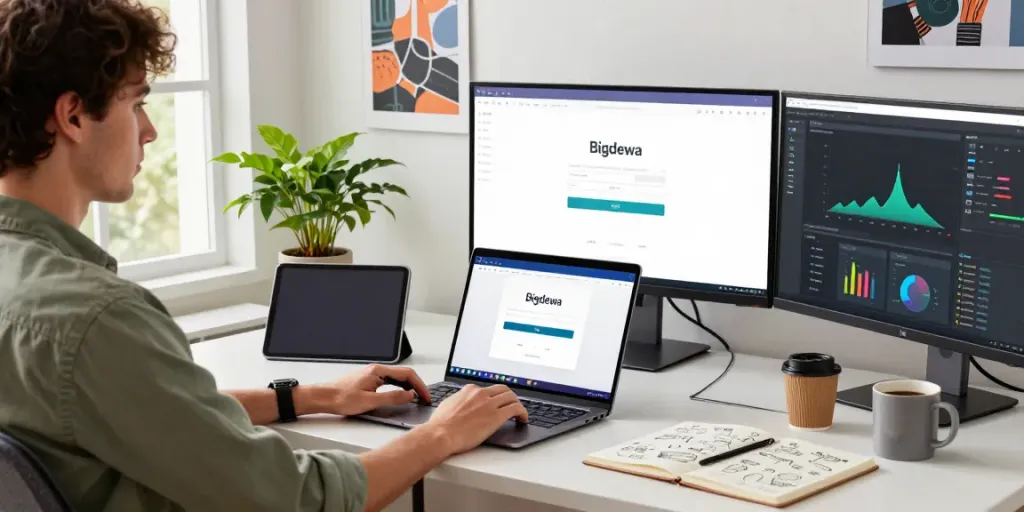 Bigdewa login access scene in a modern home office workspace