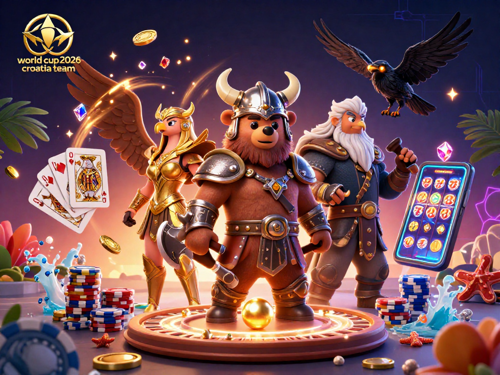 Experience thrill with the world cup 2026 croatia team as golden coins and chips soar in a vibrant casino scene.