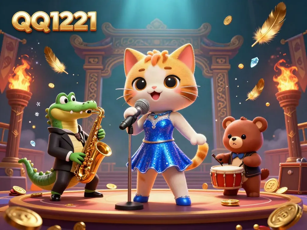 Experience excitement with QQ1221 through a lively casino show featuring a singing cat, saxophone crocodile, and drumming bear.