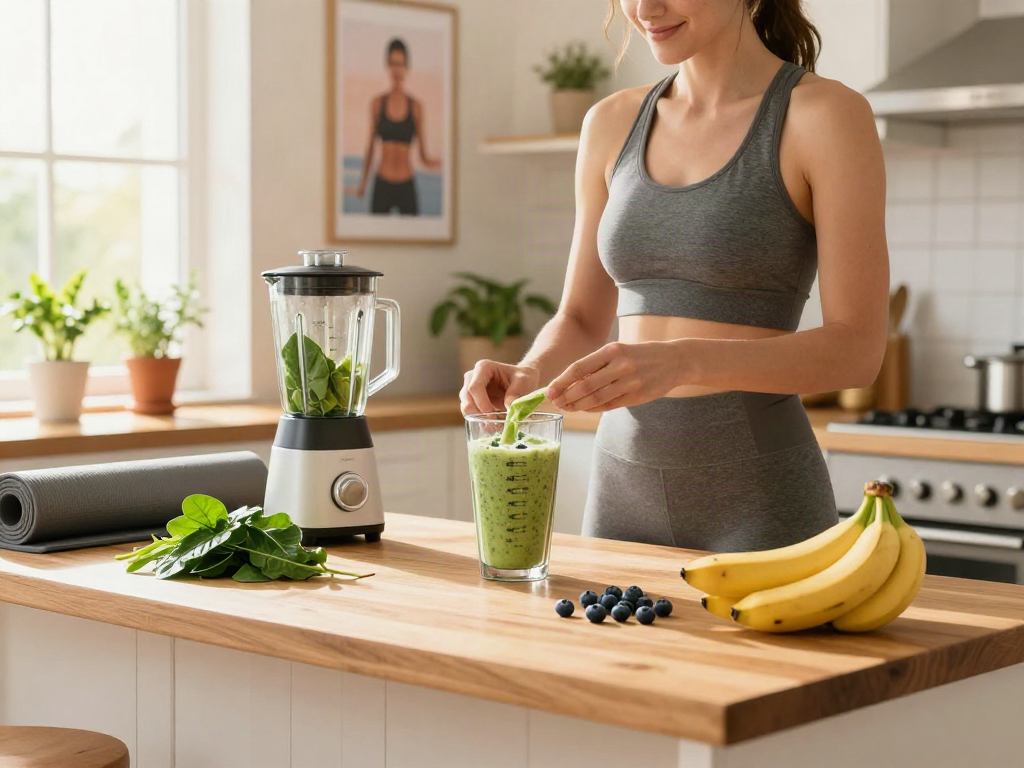 Buy NAD+ supplement smoothie preparation in a bright kitchen.