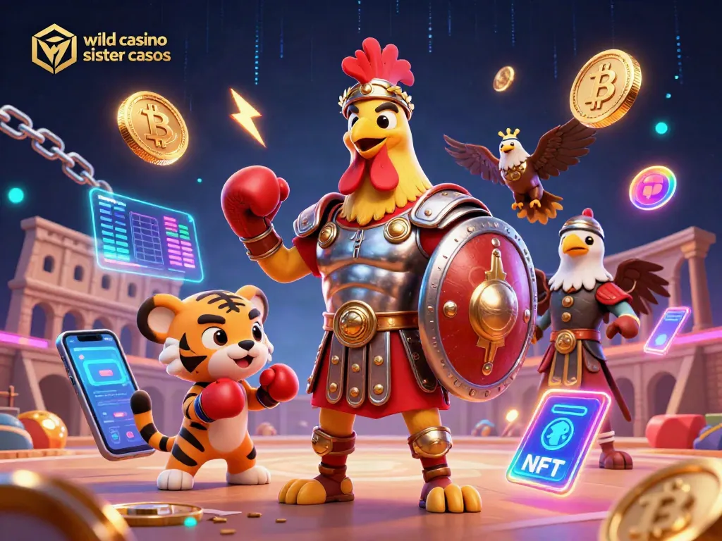 Engage with wild casino sister casinos featuring a vibrant gladiator rooster and crypto elements.
