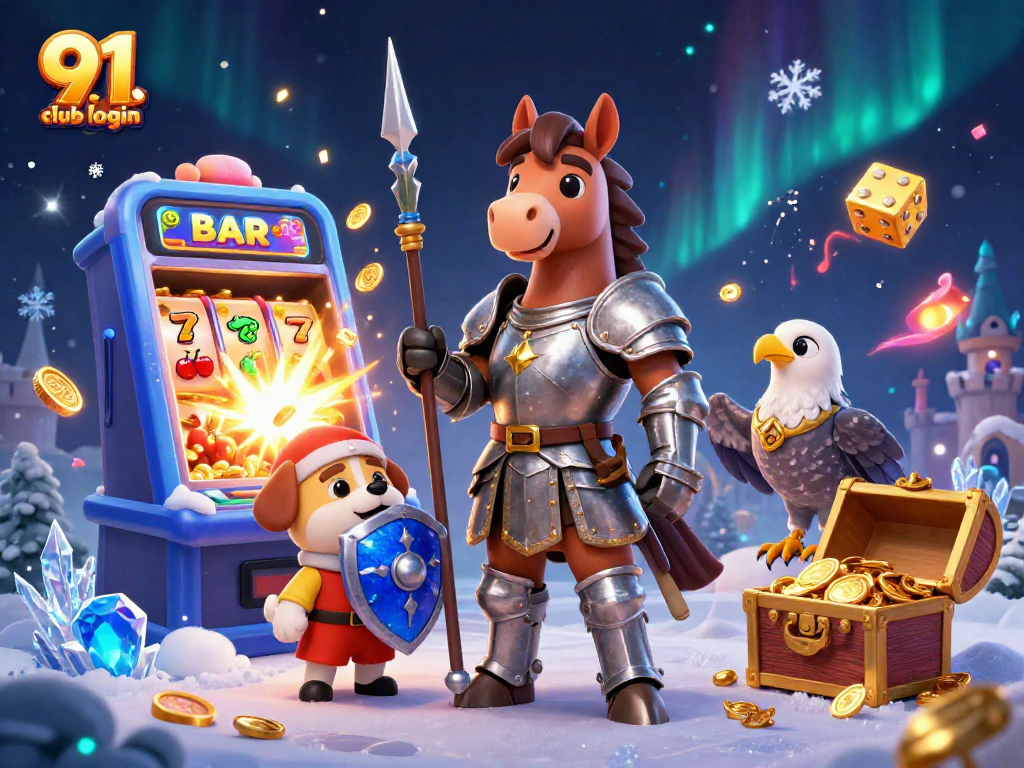 Engage with the exciting 91 club login scene featuring a knight and gaming elements.