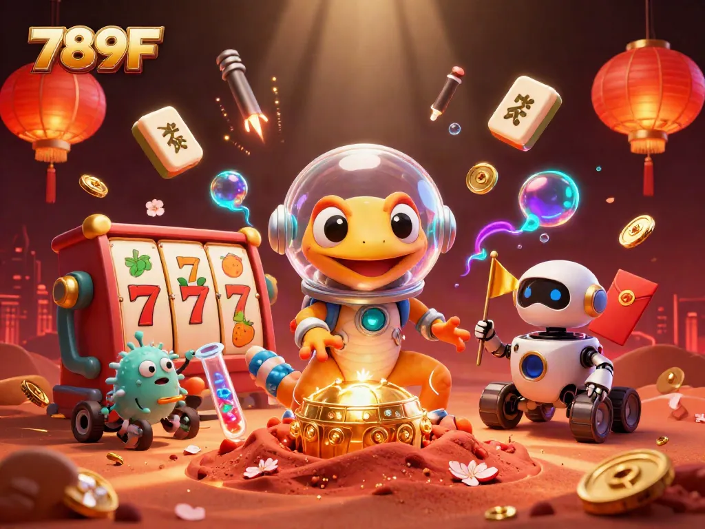 Engage with 789F's vibrant casino adventure featuring a Martian gecko and dynamic elements.