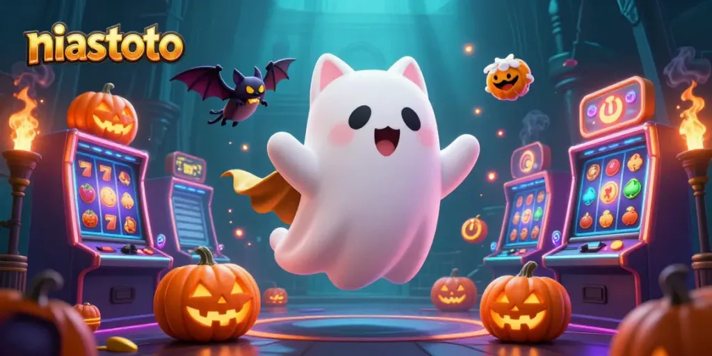 Engage in thrilling moments with niastoto's captivating gaming experience as friendly ghost cat and bat companion explore a vibrant online casino.