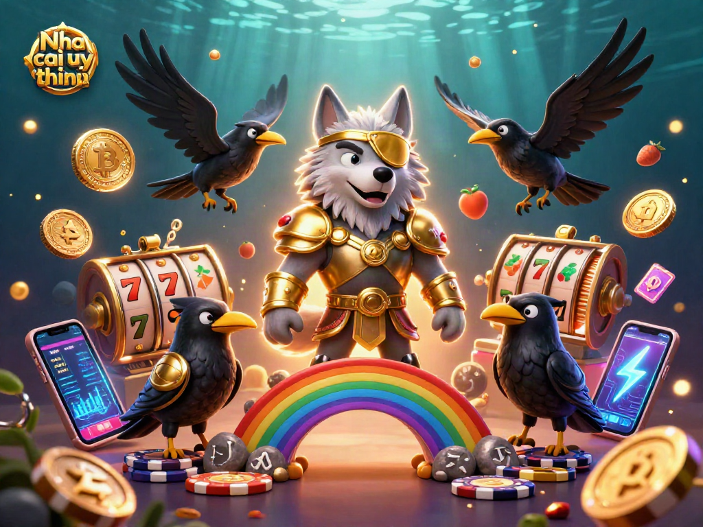 Nha cai uy tin character-driven scene with Odin wolf, ravens, and vibrant casino elements highlighting engaging gameplay