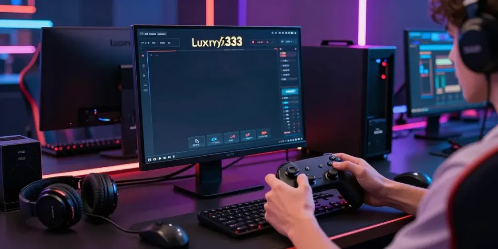 Engaging player enjoying luxury333 slot on a modern gaming setup.