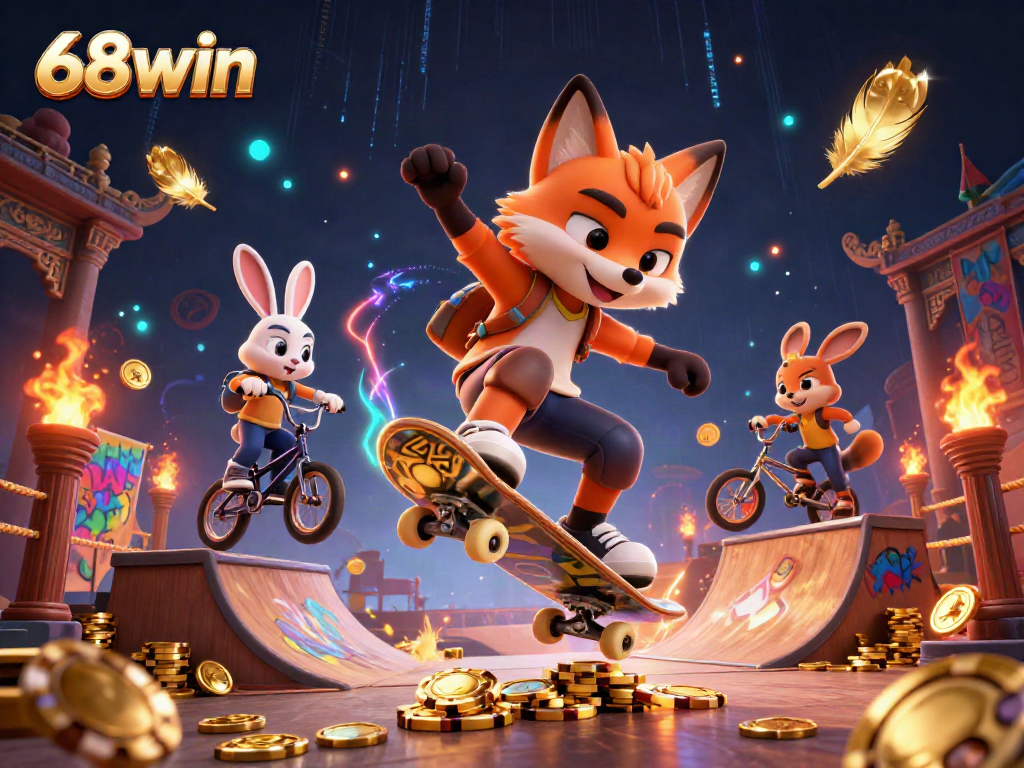 Experience thrilling action with 68win's players in an electrifying, vibrant casino illustration.