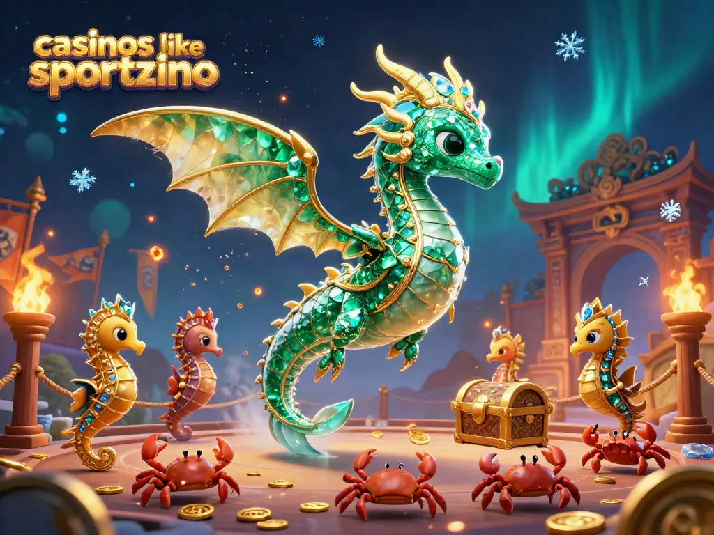 Experience dynamic action with casinos like sportzino featuring a sea dragon and treasure chest in a vibrant 3D illustration.