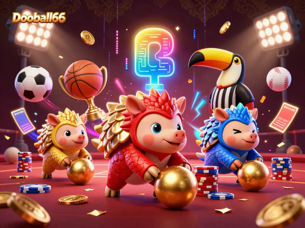 Witness the excitement of Dooball66 as rival pangolins roll golden balls amid sports betting chaos.
