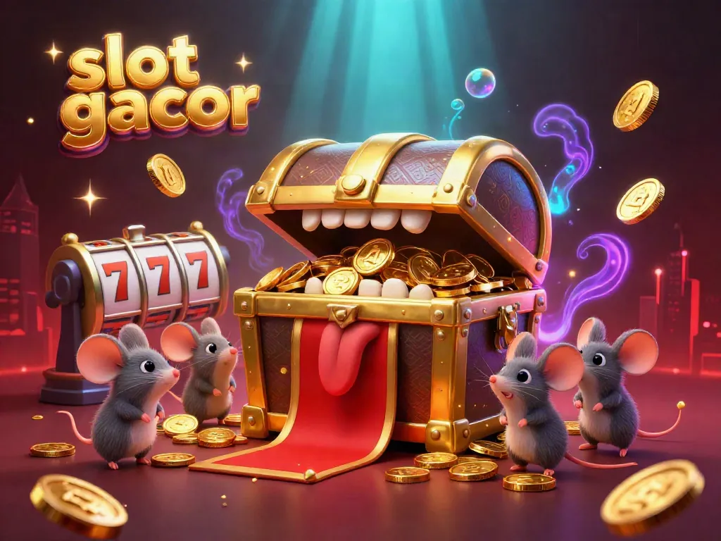 Menangkan slot gacor dengan peti harta karun berbentuk 3D dan simbol jackpot yang mengundang keberuntungan.