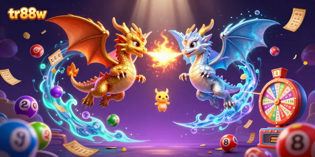 tr88w showcases a vibrant 3D scene with dragons and dynamic lottery elements for online gaming excitement.
