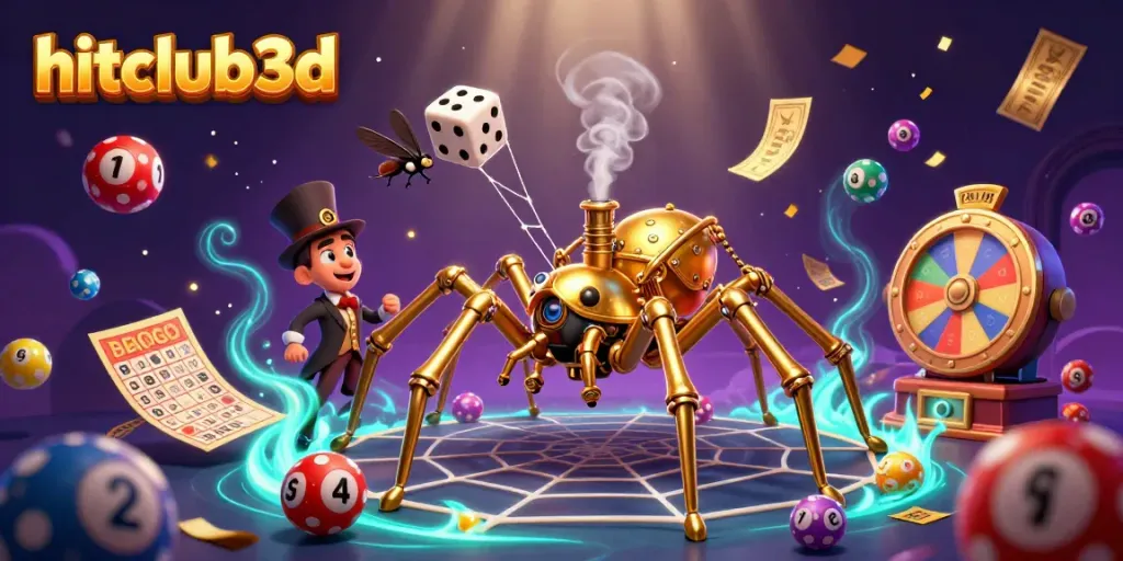 Engage with hitclub3d's vibrant casino games as a steampunk spider weaves a fortune in playful detail.