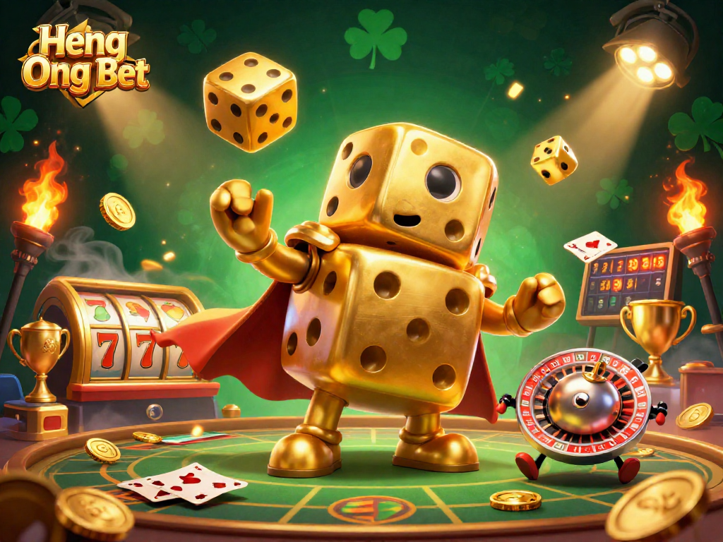 Experience the thrill of Heng Ong Bet with a vibrant 3D casino illustration featuring dynamic gaming elements.
