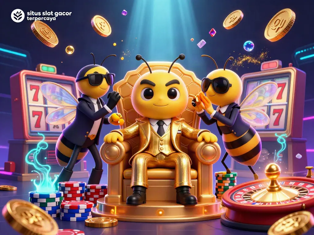 Engage with situs slot gacor terpercaya in a vibrant 3D casino scene featuring a bumblebee mob boss.