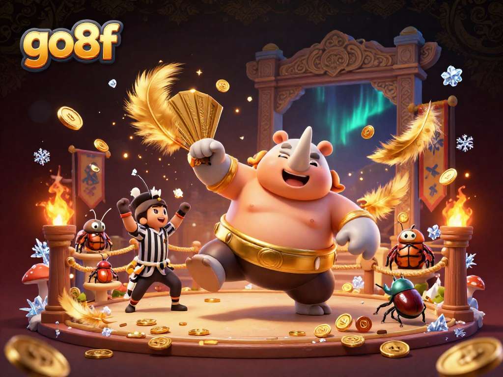 Engage in thrilling gameplay at go8f with a dynamic 3D casino scene featuring beetle champions.