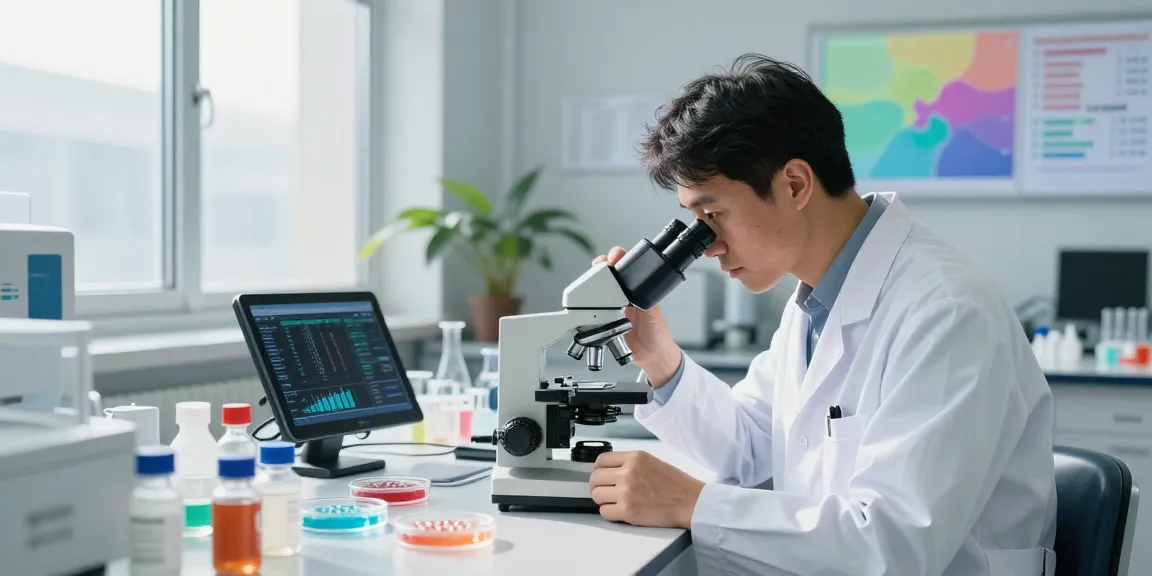 Researcher analyzing GLP-3R peptide samples in a modern lab environment.