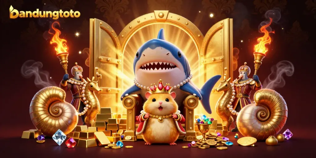 Experience vibrant gameplay with bandungtoto, where the golden hamster king reigns in a rich casino setting.