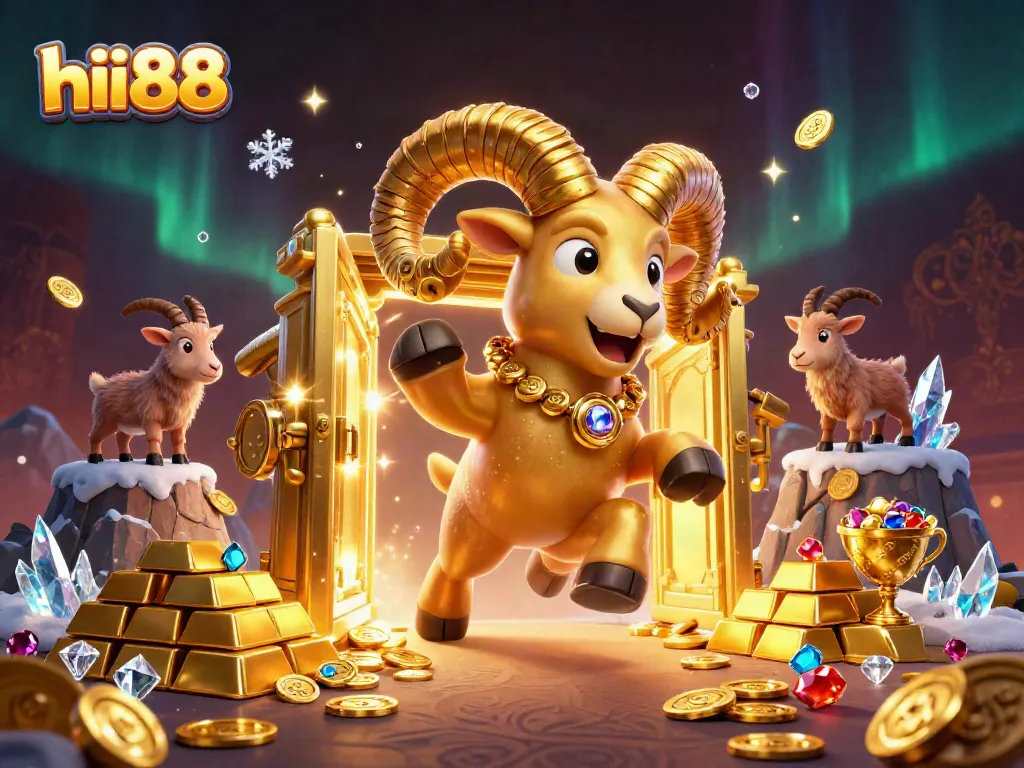 Engage with thrilling gaming action at hii88 featuring a golden ram charging through a treasure vault!