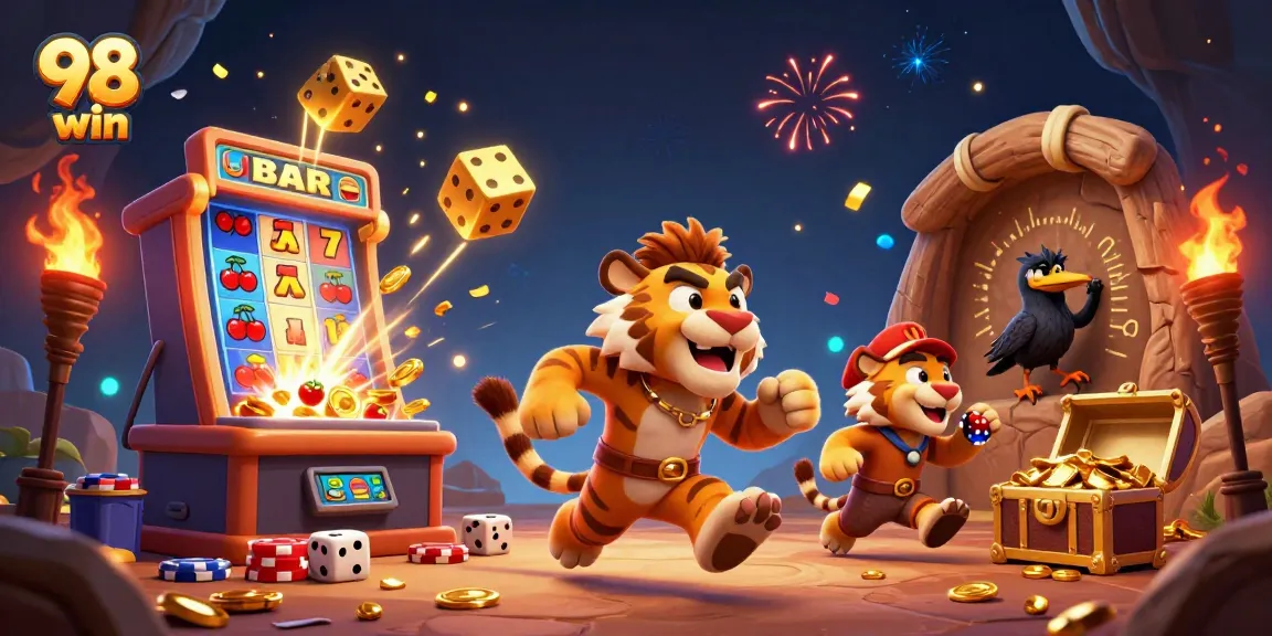 Experience thrilling wins at 98 win with a vibrant casino scene filled with excitement and prizes.