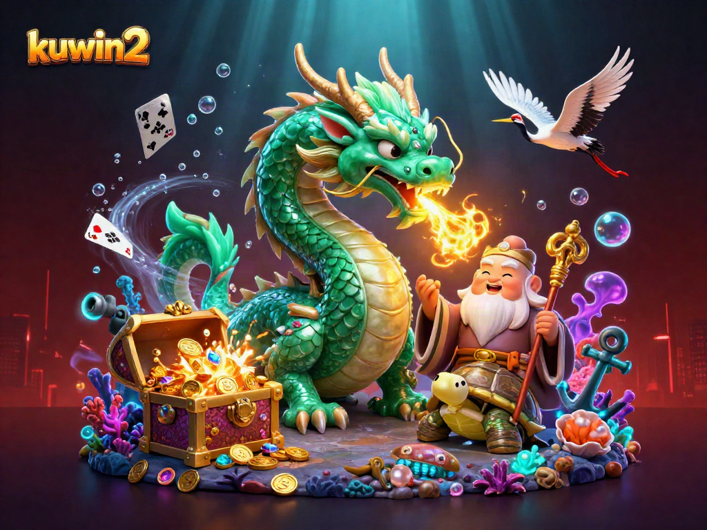 Experience the excitement of kuwin2 as the jade dragon breathes golden fire amid a scene filled with treasures.