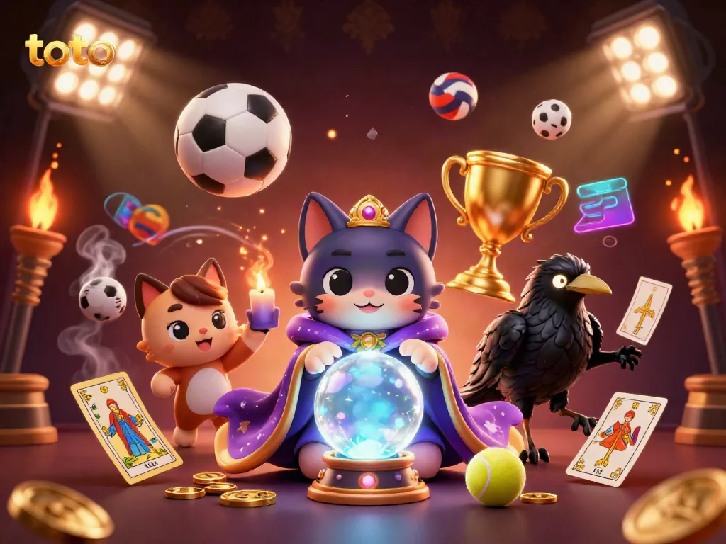 Experience the excitement of toto with vibrant gambling elements and captivating characters in this 3D illustration.