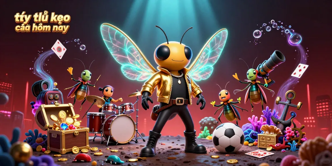 Bet on tỷ lệ kèo nhà cái hôm nay with a dynamic scene featuring rock star characters and sports elements.