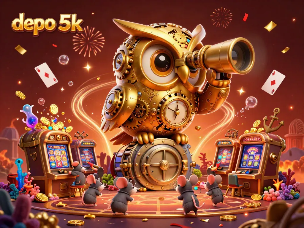 Experience thrilling plays with depo 5k, where spins on brass slot machines await in a bustling casino.