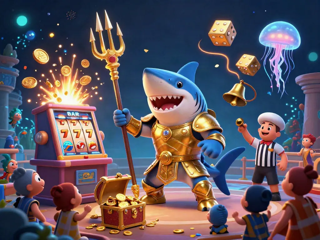 Experience thrilling gameplay with GO88 as a tiger shark leads a vibrant underwater casino scene.