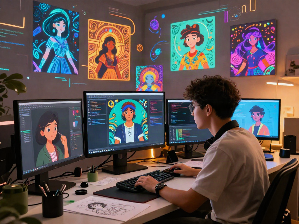 Engaging scene of a user interacting with character AI nsfw avatars in a digital workspace, showcasing innovation and creativity.