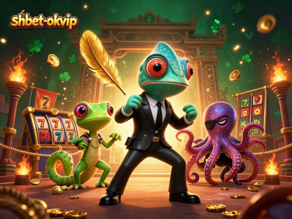 Spin the reels with shbet-okvip's vibrant casino scene showcasing exciting gambling elements.